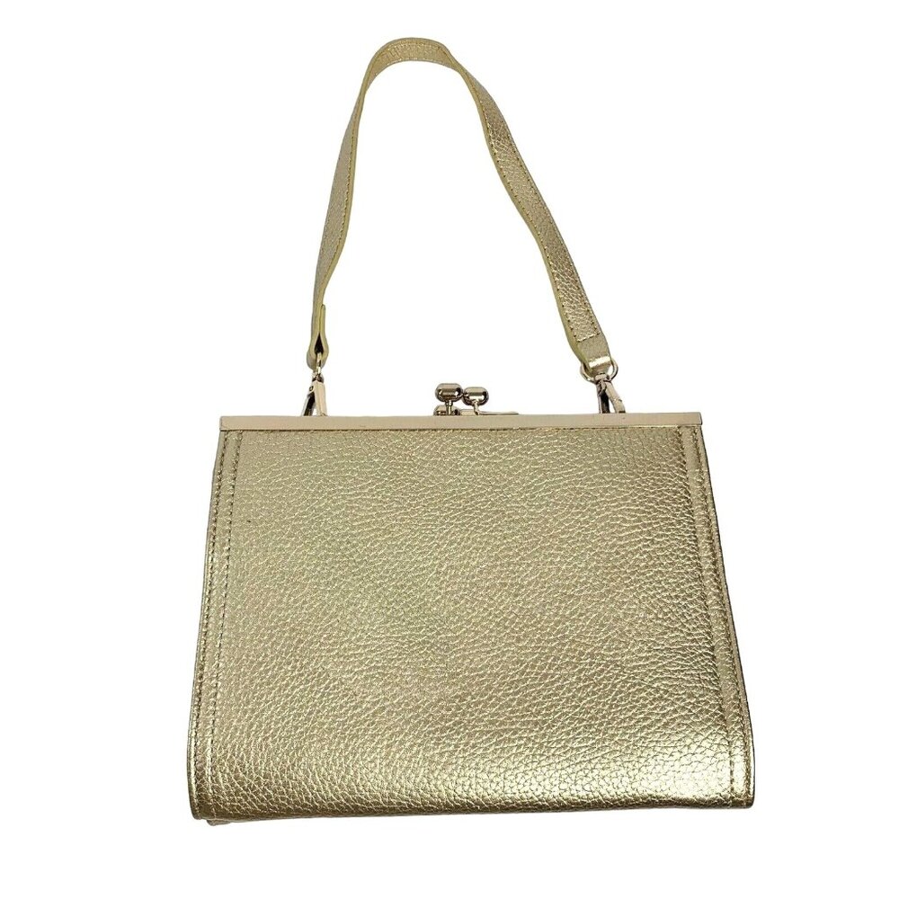 Retro Champagne Double Frame Purse Pebbled Handbag Kiss Clasp Glam Holiday